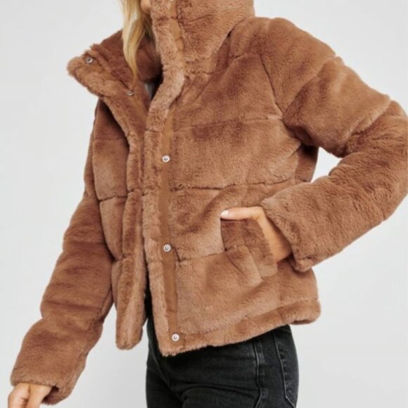 Abercrombie & Fitch Brown Fur Puffer Jacket Women - Picture 3 of 16